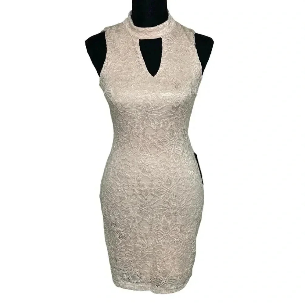 BCX XS gold glittery dress body-con key hole lace fairy homecoming party NEW